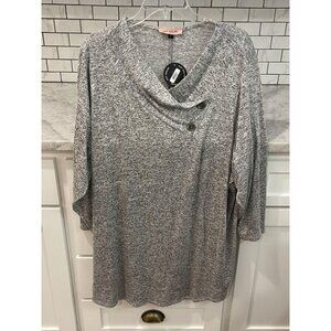 East Adeline Sweater Womens 3X Gray Cowl Neck Button Knit Top Tunic New Tags